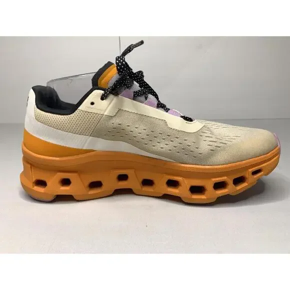 Women's ON CLOUDMONSTER Size 8.5 Fawn Turmeric Orange White Running Shoes P152 - Picture 7 of 14